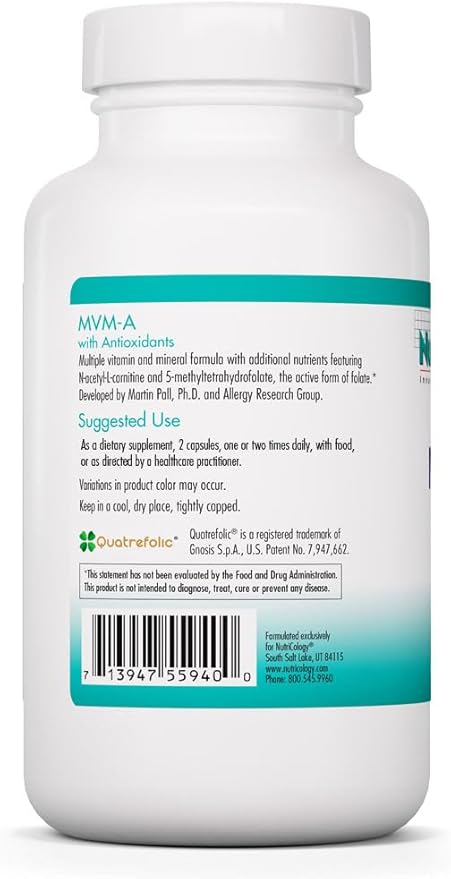 Nutricology MVM-A - Comprehensive Multivitamin Supplement with Minerals - Active B Vitamins Folate Iron &amp More - Antioxidant Activity &amp Overall Wellness Support - 90 Servings - 180 Capsules