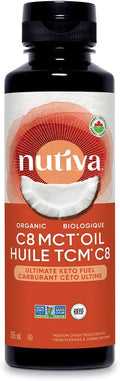 Nutiva Organic Liquid MCT Oil C8- Unflavored - Perfect for Coffee Shakes Salads and More - Great for Vegan Whole Paleo and Keto Diet - Extracted From Coconut - 12floz