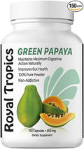 Royal Tropics Digestive Enzyme Powder - Improves Digestion Made from 100% Pure Green Papaya Enzyme - Natural Breakdown of Lipids &amp Proteins for Faster Absorption 150 Capsules