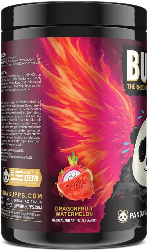 Underground Bio Labs: Panda Burn MAX Enhance Your Strength Energy Focus with Dual Source Caffiene (350mg) Alpha GPC and MitoBurn®(Dragonfruit Watermelon)(25 Servings)