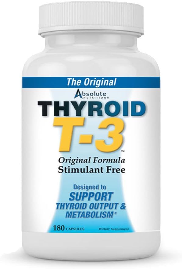 Absolute Nutrition Thyroid T-3 Radical Metabolic Booster Energy &amp Focus Unflavored Thyroid Support Formula Capsules Natural Metabolism Booster Support Healthy Thyroid Function 180 Capsules
