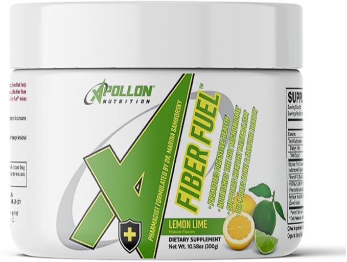 Apollon Nutrition Fiber Fuel – Premium Soluble and Insoluble Fiber Supplement for Gut Health Digestion and Regularity – 30 Servings – Unflavored Prebiotic Fiber Powder (30 Serving Lemon Lime)