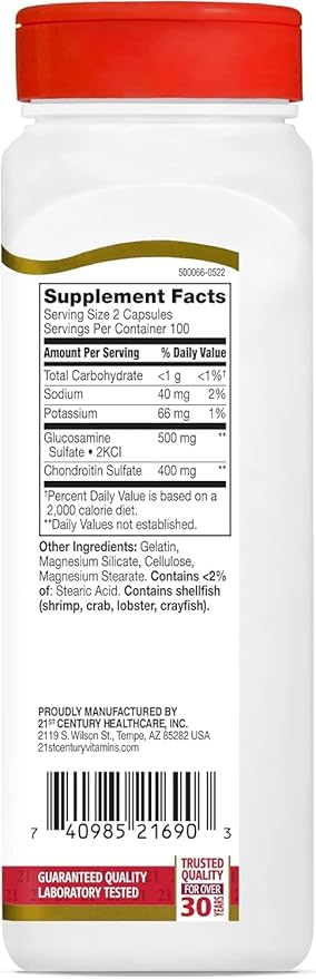 21st Century Glucosamine 250 mg Chondroitin 200 mg Capsules - 200 ct Pack of 2