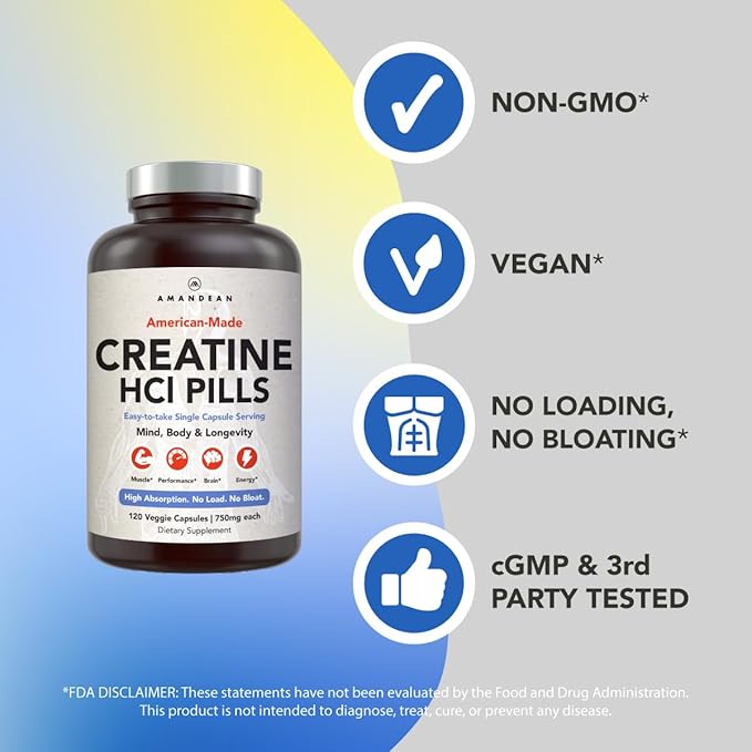 AMANDEAN Premium Creatine HCl &amp Marine Collagen Bundle. USA-Made CON-CRET. 7X Concentrated. Wild-Caught Hydrolyzed Fish Collagen Protein. Anti-Aging. Support Recovery &amp Lean Muscle. Healthy Sk