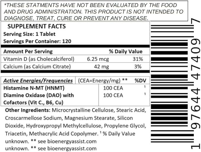Histamine Control with Natural Energies - 120 Tablets - with Natural Frequencies of HNMT and DAO enzymes to Help Control Histamine Levels