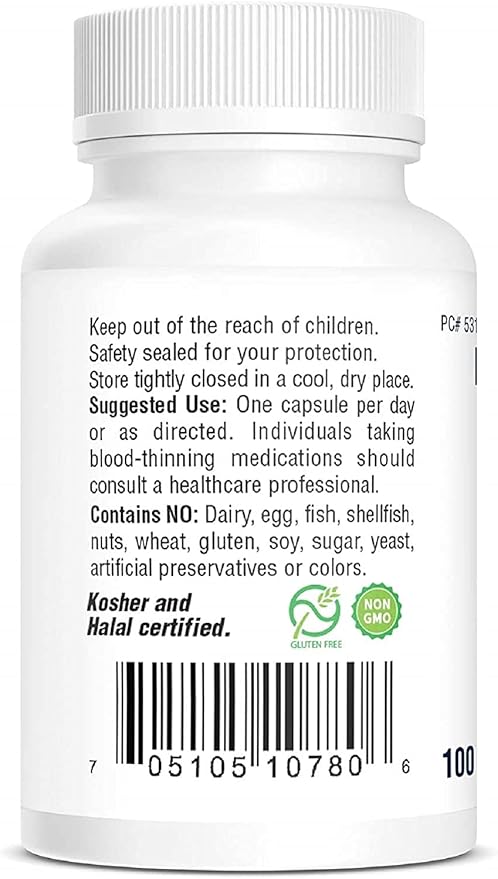 Bio-Tech Pharmacal MK-7 (Vitamin K2) 100 Vegetable Capsules – All-Natural Supplement – Supports Cardiovascular &amp Bone Health – No Dairy Fish Gluten Peanut Shellfish GMOs Kosher Halal &amp