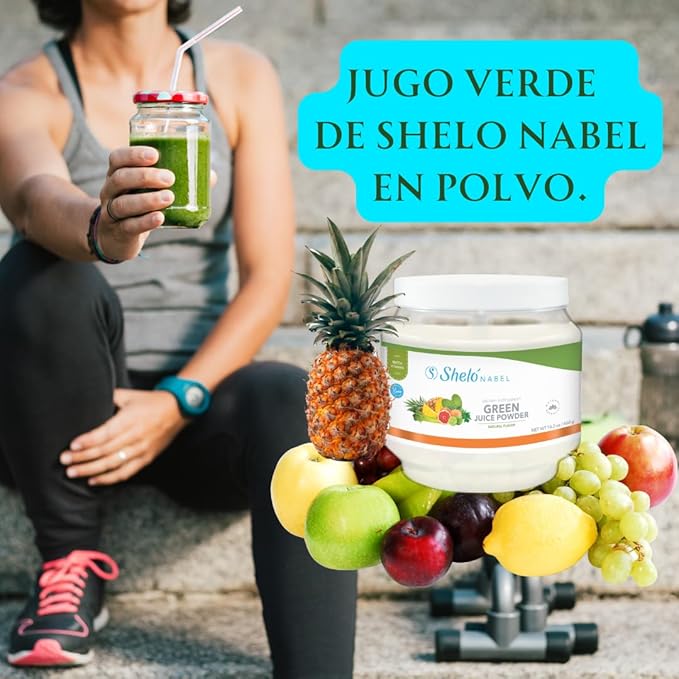 Shelo NABEL Jugo Verde Detox Dietary Fiber Green Juice with Multi-Vitamins Fast Acting Immune Support Natural Flavored Powder with 16.2 oz