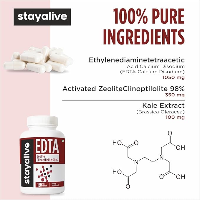 STAY ALIVE EDTA Capsules 1500mg with Zeolite 98% and Kale Extract Powder 120 Pills Non-GMO &amp Gluten Free Calcium Disodium EDTA Supplement