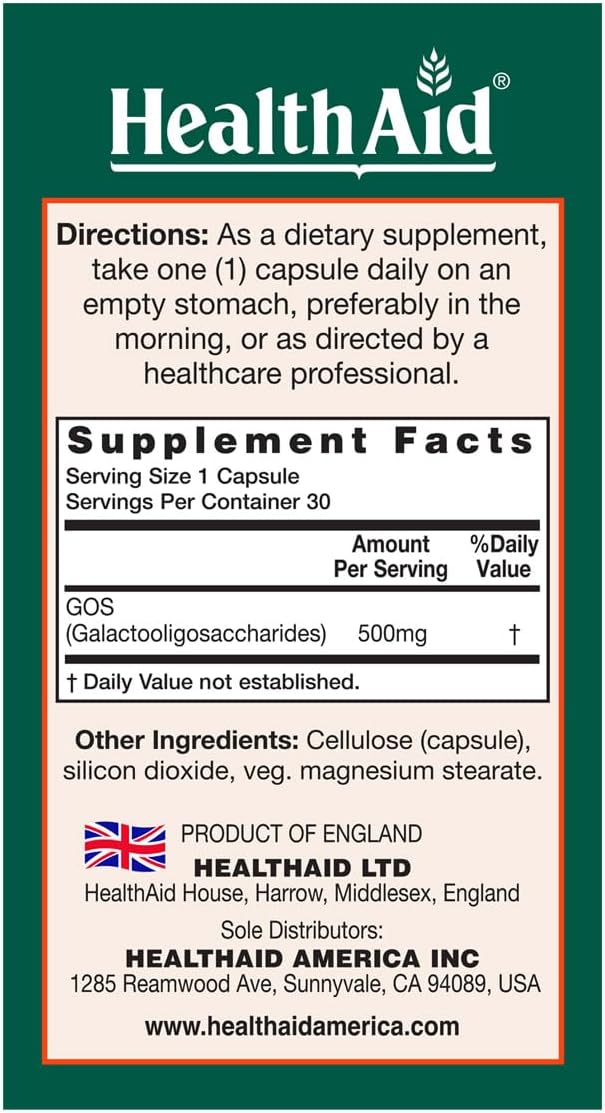 HealthAid GOSPrebio Prebiotic Fiber Once Daily 30ct Helps Proliferation of Beneficial Bacteria in the Gut Galactooligosaccharides