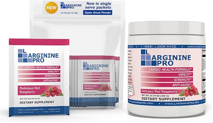 L-ARGININE PRO 2-Pack Raspberry Jar and 30 Single Serve Packets Great Tasting! | Blood Flow | Pre-Workout Drink | with Vitamins C B6 B12 K &amp More