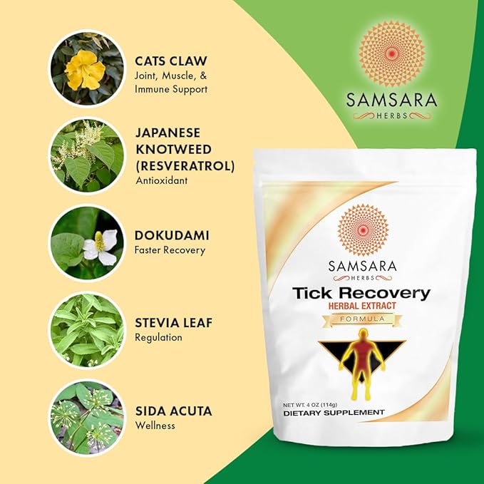 Samsara Herbs Tick Recovery Herbal Powder Formula (4oz/114g) - Japanese Knotweed Cat's Claw SIDA Acuta Houttuynia Cordata Stevia