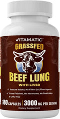 Vitamatic Grass-Fed Beef Lung with Liver 180 Capsules – Freeze-Dried Non-GMO Bovine Liver Supplement – Pasture-Raised Glandular-Based Formula