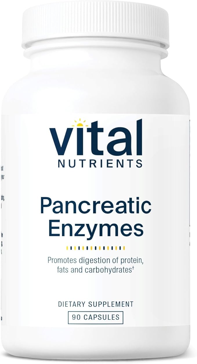 Vital Nutrients Pancreatic Enzymes 1000mg (Full Strength) - Pancreatin Digestion Supplement with Protease Amylase &amp Lipase - Digestive Enzymes - Gluten Dairy and Soy Free - 90 Capsules