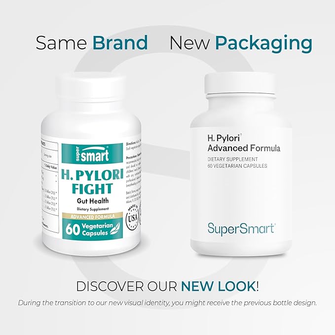 Supersmart H. Pylori Advanced Formula (Mastic Gum Probiotics &amp Prebiotic) - Complete Action | Made in USA | Non-GMO &amp Gluten Free - 60 Vegetarian Capsules