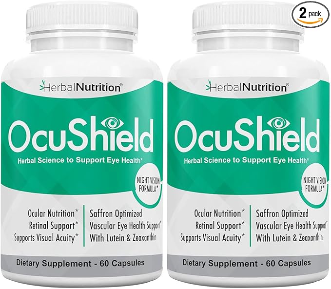 OcuShield Eye Health Vitamin Support for Healthy Eyes Night Vision with Saffron Lutein &amp Zeaxanthin Eye Nutrients to Protect &amp Stimulate Ocular Health Two Bottles