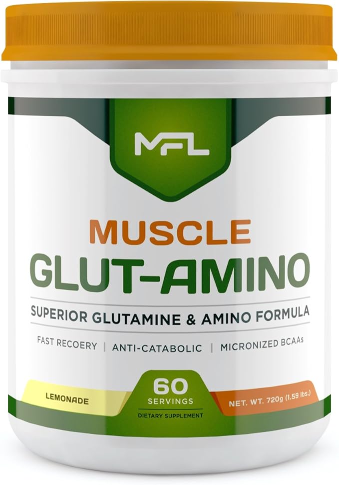MFL Muscle Glut-Amino | Glutamine Complex | Amino Complex | 0 Sugar | Sweetened with Stevia | All-Natural | 60 Servings (Lemonade)