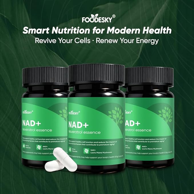 NAD+ Resveratrol Essence Capsules - 5mg NAD+ &amp Lion's Mane Mushroom - Supports Healthy Cell Function &amp Daily Wellness - 60 Active Dietary Capsules (1PCS)