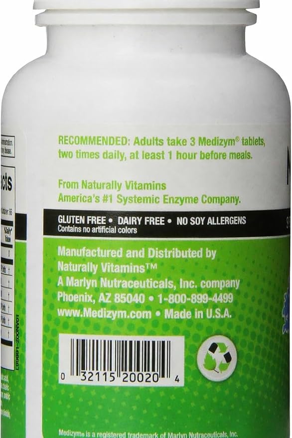 Medizym Naturally Vitamins Systemic Enzyme Support for Healthy Inflammation Response Immune System &amp Joints with Pancreatin Papain Bromelain Trypsin Rutin - Gluten Dairy Free 200 Tablets