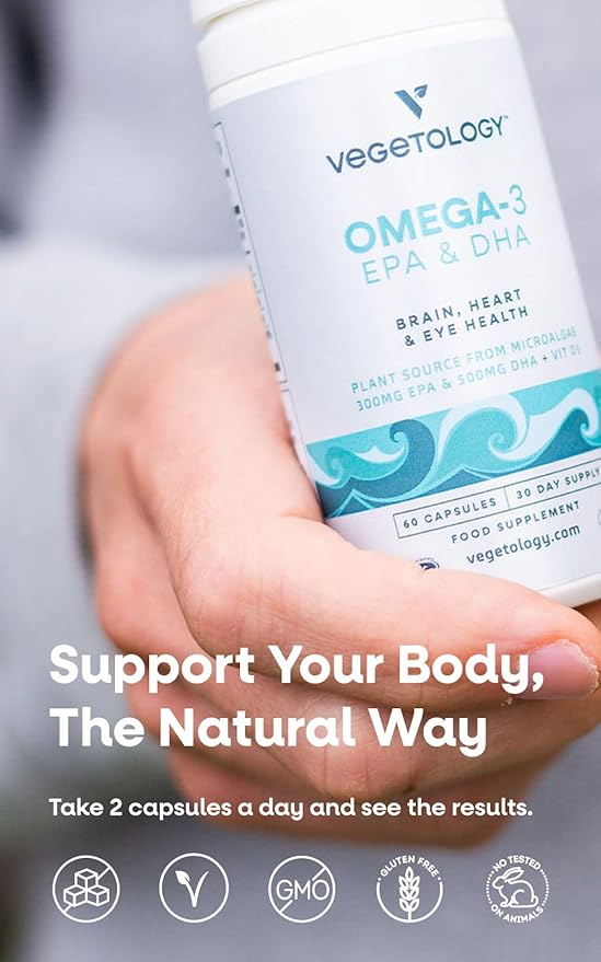 Vegan Omega 3 Supplement – EPA DHA Supplements &amp Vitamin D3 – Algae Omega 3 Vegan Supplements for Brain Eye &amp Heart Health – for Kids &amp Adults (180 Capsules)