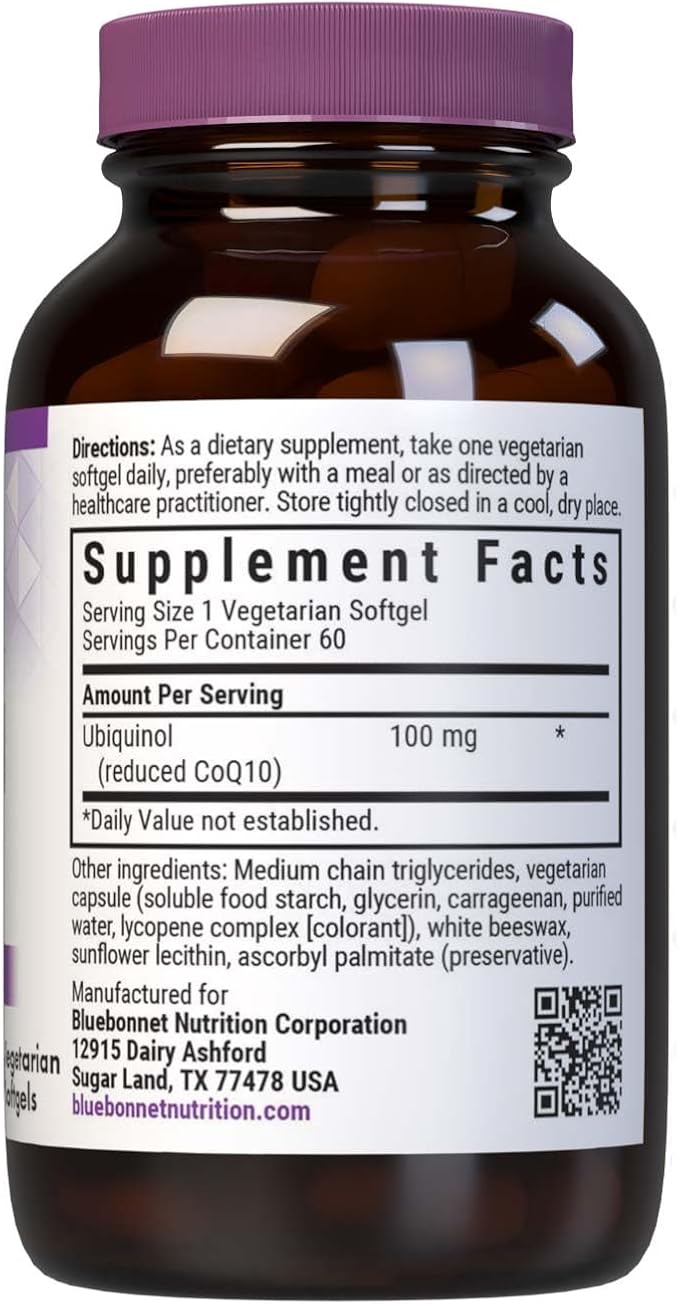 Bluebonnet Ccellular Active CoQ10 Ubiquinol Vegetarian Softgels 100 mg Maroon 60 Count