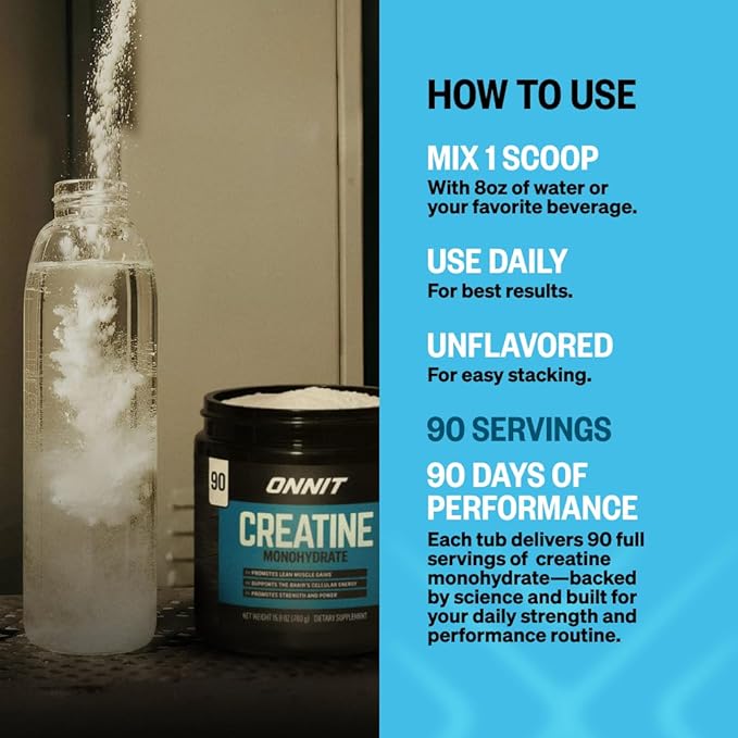 ONNIT Creatine Monohydrate Powder – Unflavored 90-Serving Value Size – Supports Strength Lean Muscle and Brain Energy† – Keto Friendly No Fillers 90 Servings 15.29 oz