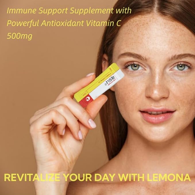 LEMONA Official Vitamin C Powder 500mg Korean Supplements Immune Support B6 B2 On-The-Go Packets Vitamin Healthy Living Easy to Take Daily Energy Boost Korean Food Snacks Lemon (70Sticks)