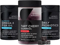 Sports Research® Tart Cherry Gummy Supplements | 600mg of NordicCherry™ &amp Triple Strength Omega 3 Fish Oil w/EPA &amp DHA Fatty Acids &amp Daily Probiotics with Prebiotics 60 Billion CFU