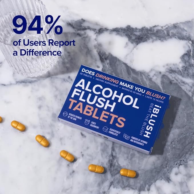 Alcohol Flush Tablets – High-Potency Support for Redness &amp Drinking Discomfort | Science-Backed Option for Asian Glow &amp Alcohol Sensitivity | 20 Tablets