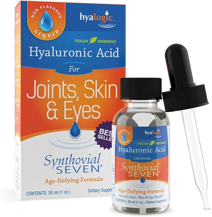 Hyalogic Synthovial Seven - Oral Hyaluronic Acid Supplement 1oz - Liquid HA Supports Skin Eye and Lip Hydration - Vegan Gluten Free 1 Ounce