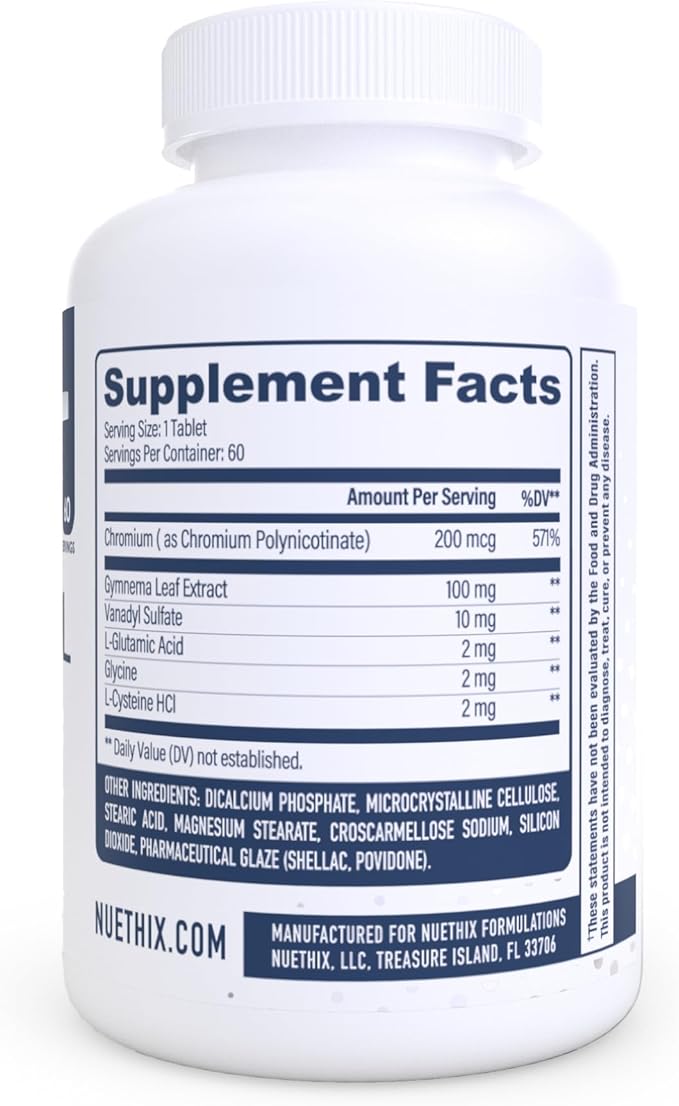 NuEthix Formulations SLIN-Trol Glucose Disposal Agent Pills for Men &amp Women Nutrient Partitioning Supplement with Chromium Polynicotinate &amp Glycine Effective Carb Absorption Non-GMO 60 S