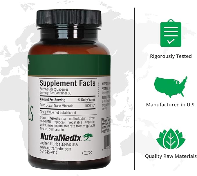 NutraMedix Deep Ocean Trace Minerals 1000mg - Mineral &amp Energy Supplements - Magnesium Zinc Potassium Boron Phosphorus &amp Manganese - Electrolyte Support (60 Capsules)