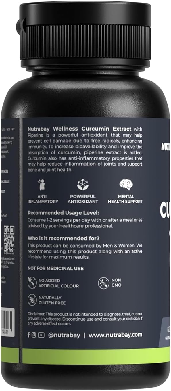 Natural Immune Support - 1000mg-Curcumin with Piperine with 95% Curcuminoids 60 Veg Capsules