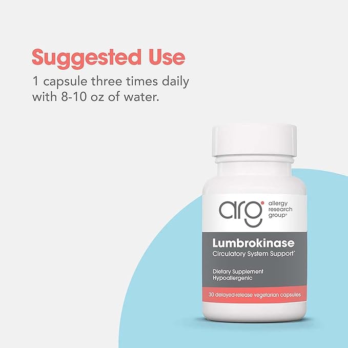 Allergy Research Group ARG Lumbrokinase - 32 mg Lumbrokinase - Circulatory System Support - Delayed-Release Capsules - Gluten-Free &amp Non-GMO - 15 Servings - 30 Capsules