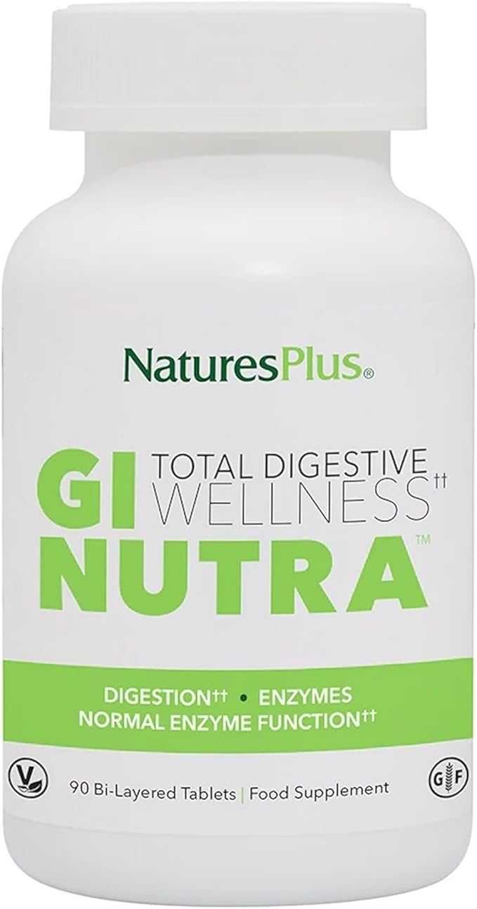 NaturesPlus GI Natural Total Digestive Wellness - 90 Bi-Layered Tablets - with L-Glutamine Probiotics Prebiotics &amp Enzymes - Gluten Free - 30 Servings