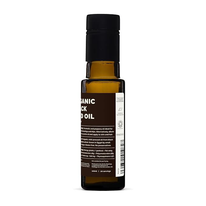 Erbology Organic Black Seed Oil 3.4 fl oz - Nigella Sativa - Cold-Pressed - Over 2.5% Thymoquinone - Supports Digestive Health and Immunity - Non-GMO - No Additives or Preservatives