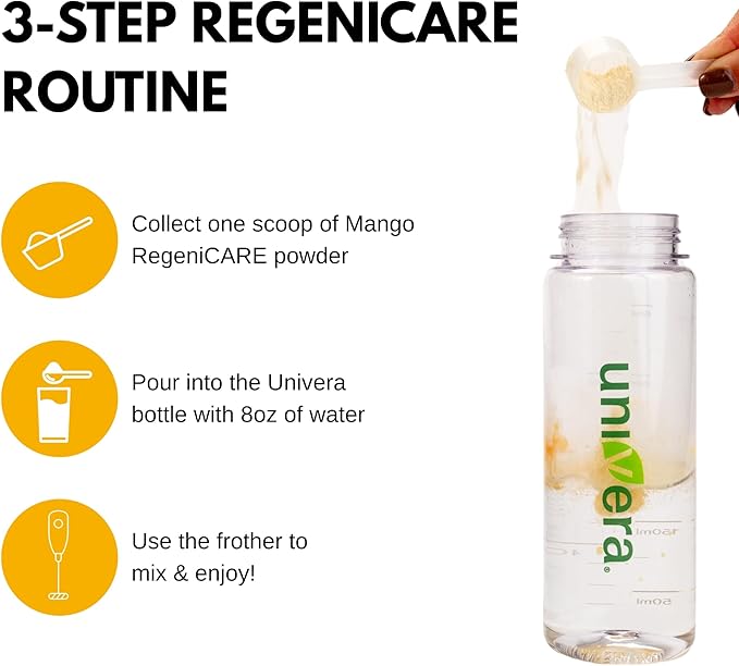 Univera RegeniCARE Gift Set with Bottle and Frother – Joint Support with Glucosamine Univestin MSM Chondroitin – 30 Servings Mango Flavor