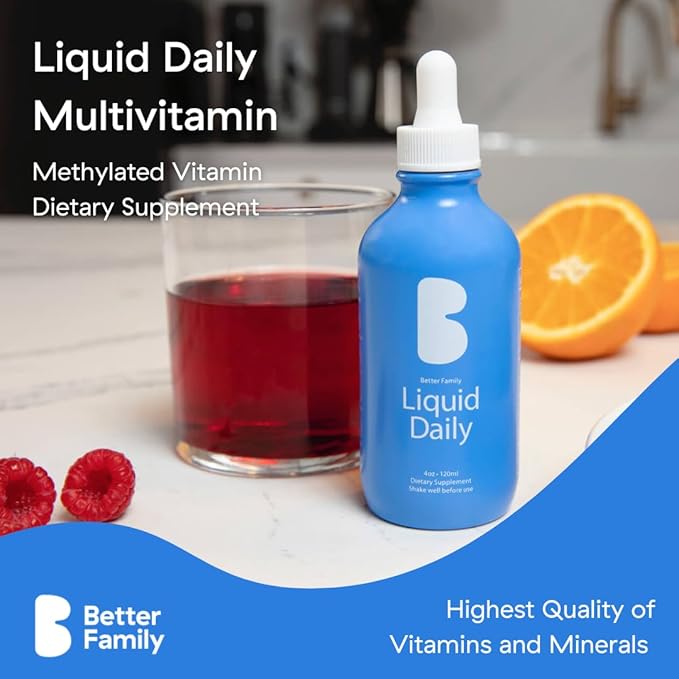 Better Family - Liquid Daily Multivitamin - All-in-One Wellness Drop - All Ages &amp Genders - Methylated Vitamins - No Sugar or Artificials - Gluten Free Non-GMO - Dietary Supplement - 4oz (120 ml)