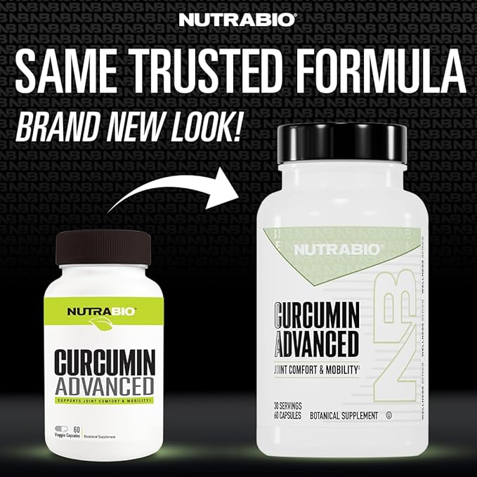 NutraBio Curcumin Advanced Digestion &amp Joint Support Complex with Bromelain and Ginger Root Extract 60 Vegetable Capsules