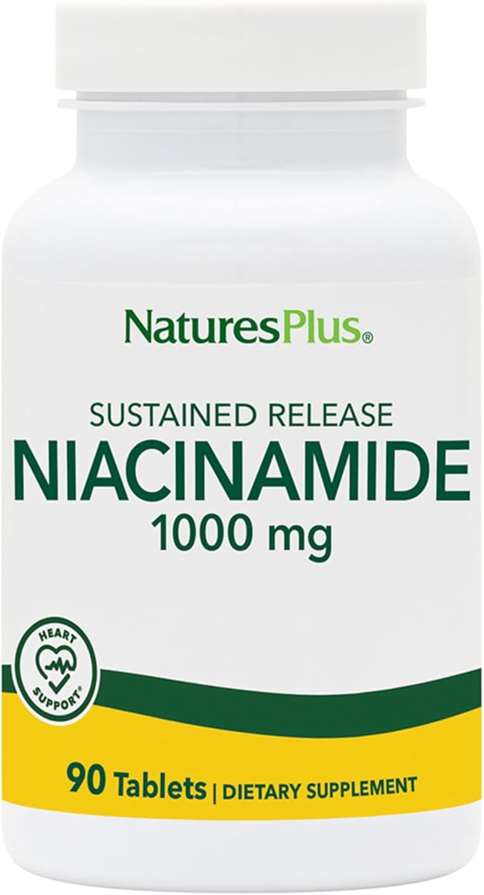 NaturesPlus Niacinamide Sustained Release - 1000 mg 90 Tablets - High-Potency Vitamin B3 Supplement - Vegetarian Gluten Free - 90 Servings