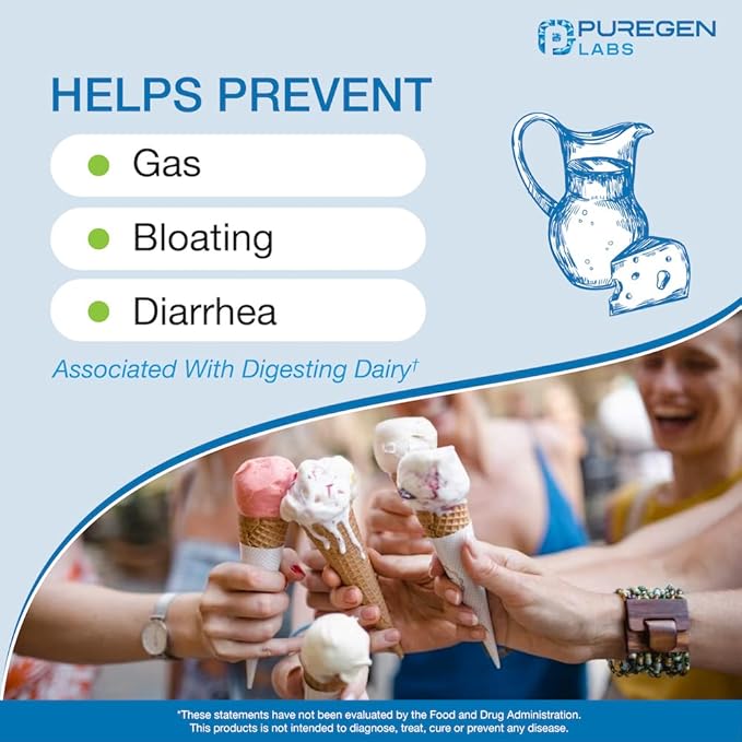 Puregen Labs Dairy Relief Fast Acting Lactase Enzyme 9000 FCC Lactose Intolerance 720 Total Tablets