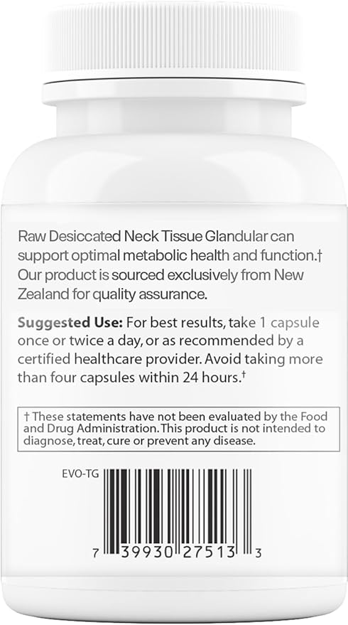 Thyroid – Raw Grass-Fed Desiccated – New Zealand Sourced - Energy &amp Metabolism Support – Non-GMO 60 Capsules