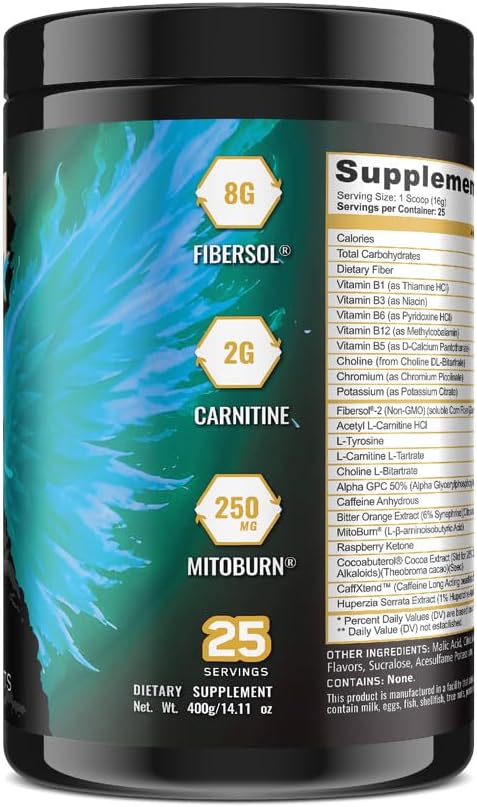 Underground Bio Labs: Panda Burn MAX Enhance Your Strength Energy Focus with Dual Source Caffiene (350mg) Alpha GPC and MitoBurn® (Blue Razz Rock Candy)(25 Servings)