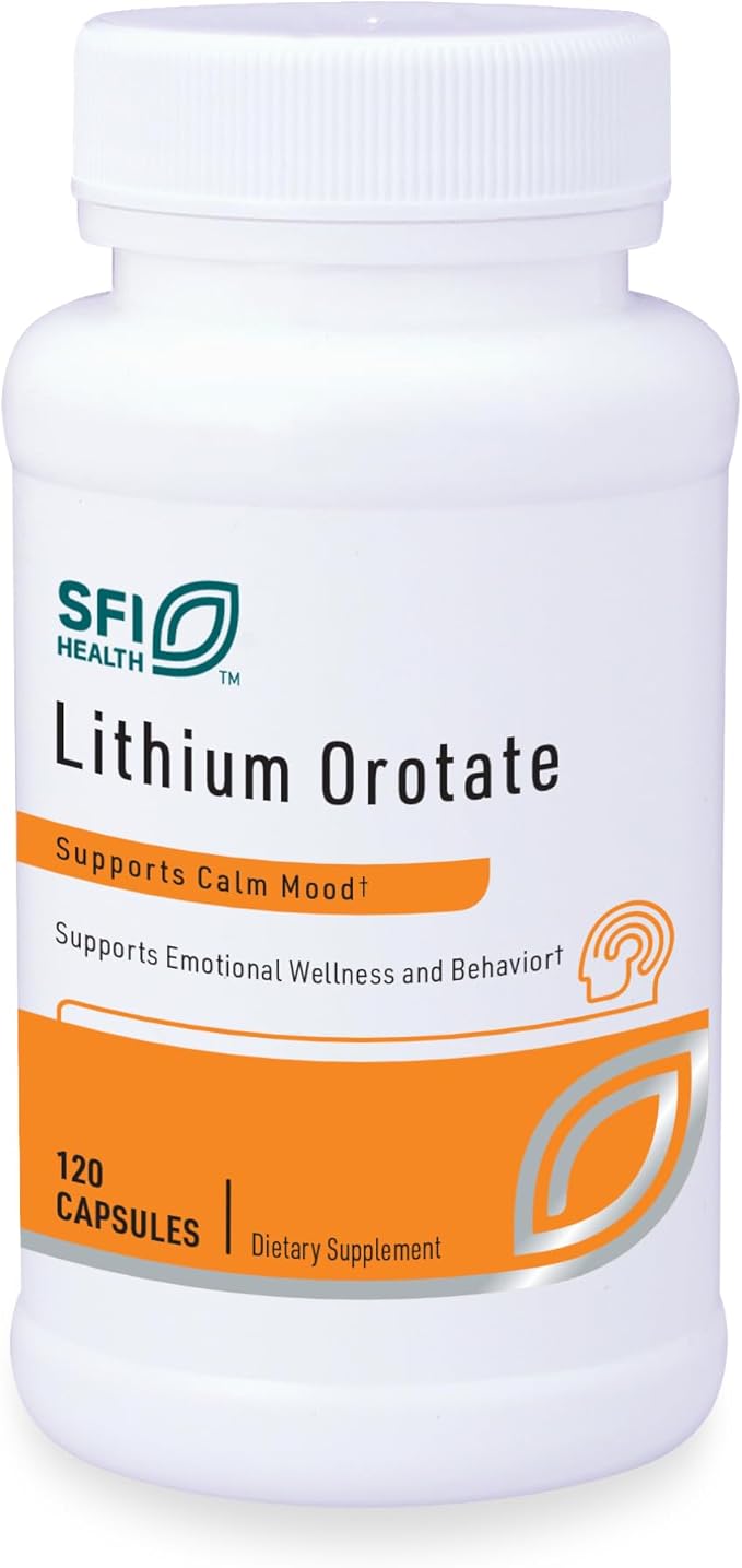 Klaire Labs SFI Health Lithium Orotate 4.8 mg - May Help Balance Mood - Bioavailable Lithium Orotate Supplement - Trace Minerals Promote Focus Memory Cognitive &amp Mood Support (120 Capsules)