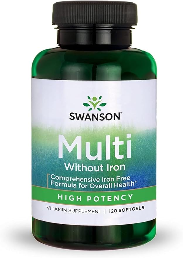 Swanson Multi Without Iron Daily Multivitamin for Adults Who Do Not Need Additional Iron - Complete Mineral and Vitamin Formula (120 Softgels)