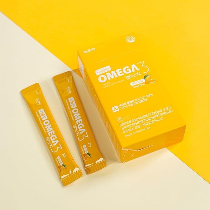 Chunwoodang Plant-Based Omega-3 Jelly Stick with Korean Perilla Oil (0.7 oz x 15 Sticks) (0.7 oz x 15 Sticks Orange&ampMango)