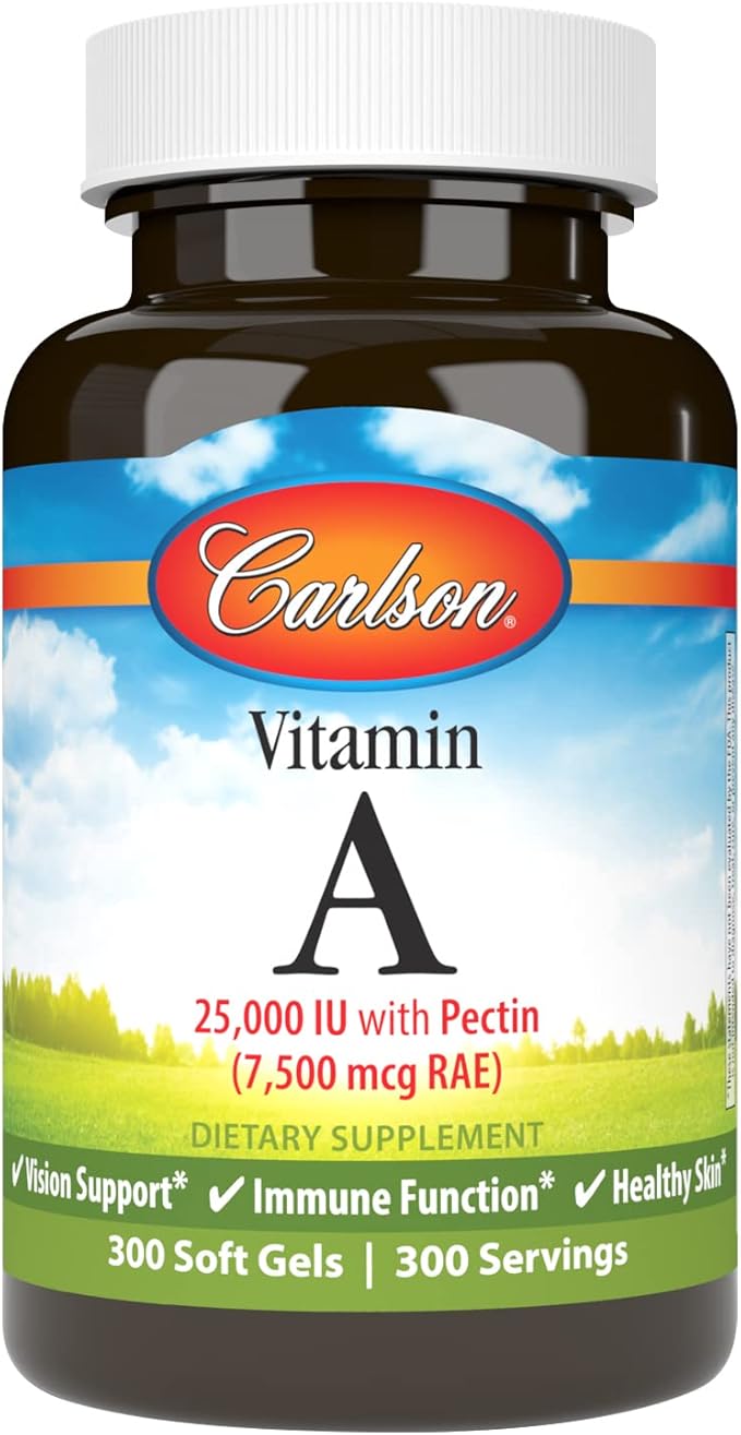 Carlson - Vitamin A 25000 IU (7500 mcg RAE) with Pectin Vision Health Helps Night Vision Skin Health 300 Softgels