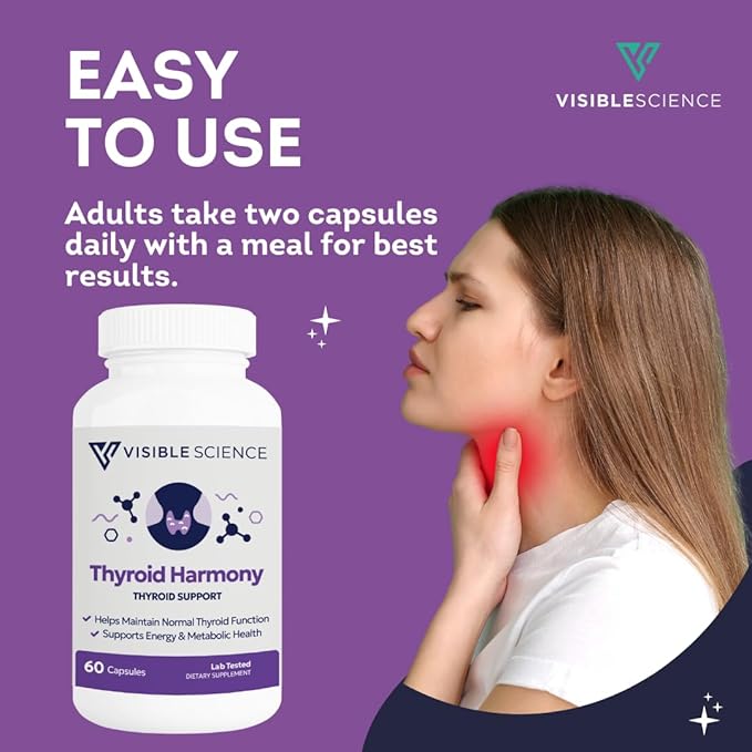 Thyroid Support – Energy Focus &amp Metabolism Supplement with Iodine Selenium Ashwagandha B12 &amp Zinc – Non-GMO 60 Capsules