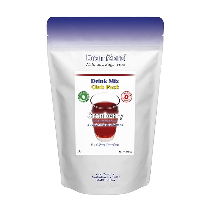 GramZero Cranberry Zero Calorie Sugar Free Drink Mix Great For Nutrition Club Loaded Tea Stevia Sweetened