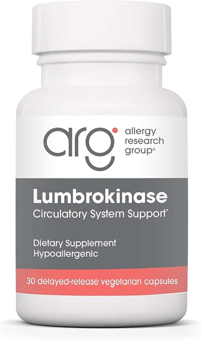 Allergy Research Group ARG Lumbrokinase - 32 mg Lumbrokinase - Circulatory System Support - Delayed-Release Capsules - Gluten-Free &amp Non-GMO - 15 Servings - 30 Capsules
