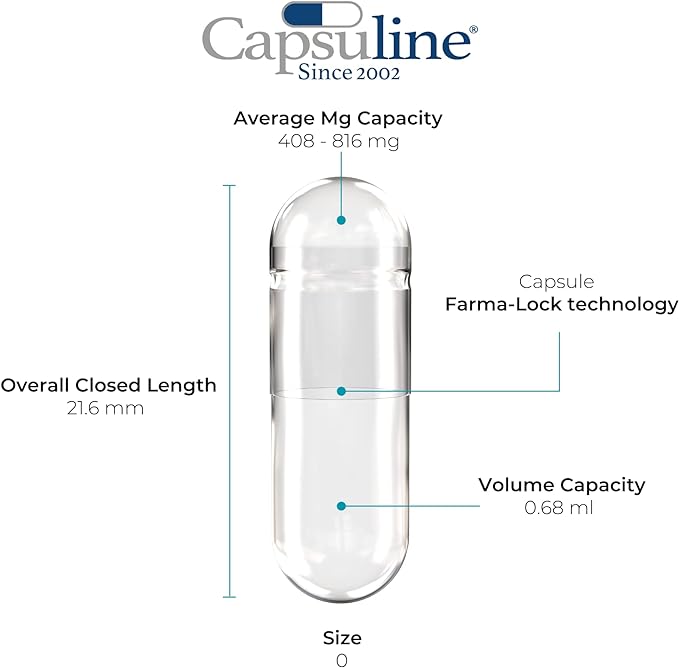 Capsuline Size 0 - Clear Empty Gelatin Capsules - 25000 Count - DIY Pure Bovine Pill Capsule Filling - Empty Caps - Kosher Gluten Free and Halal Certified - Non-GMO Certified (Clear)